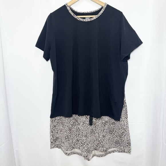 Lands End Plus Knit Shorts Pajama Set 1X (16W-18W) Black Animal Print Cotton - Picture 1 of 6